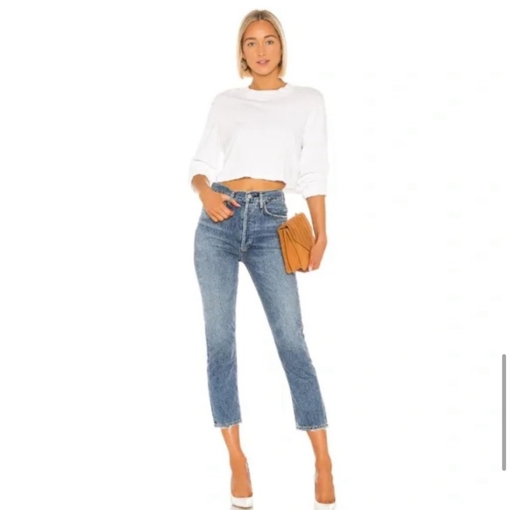 AGOLDE Riley High Waist Crop Straight Leg Jeans in Wash Frequency Size US 28
